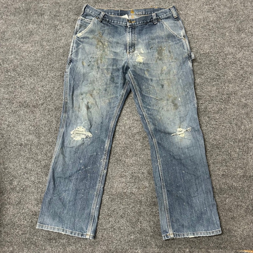 Carhartt Carpenter Jeans Mens Size 36x30 Blue Relaxed Fit Distressed Workwear